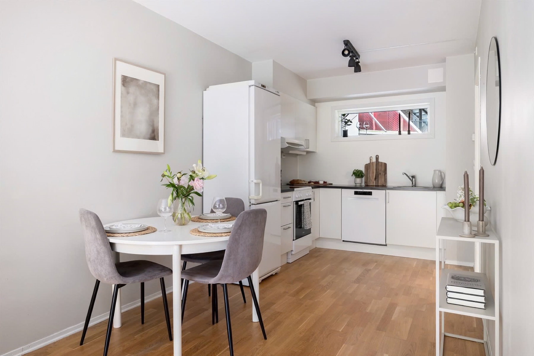 Bright dining area and open kitchen
